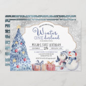 冬のオンダーランドファースト誕生日クリスマス 招待状 (正面/裏面)