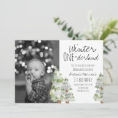 冬のオンダーランド森林1歳誕生日パーティー招待状 招待状 (スタンド正面)