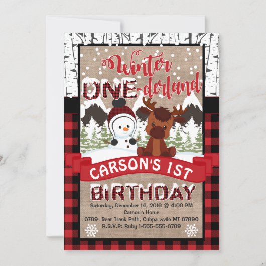 冬のオンダーランド誕生日パーティーの招待 招待状 (正面)