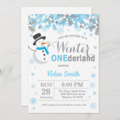 冬のオンダーランド雪だるまボーイ第1誕生日 招待状 (正面/裏面)