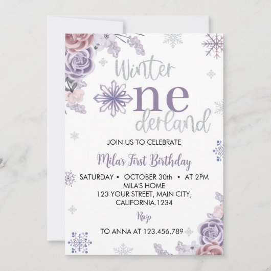 冬のオンダーランド雪の誕生日パーティーの招待状 招待状 (正面)