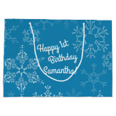 冬のオンダーランド1st誕生日パーティーキッズ冬 ラージペーパーバッグ (裏面)