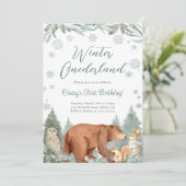冬のオンダーランド ウッドランド動物パーティ招待状 招待状 (スタンド正面)