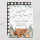 冬のオンダーランド ウッドランド アニマル パーティー 招待状 (正面/裏面)