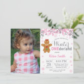 冬のオンダーランド·クリスマス·ガール1歳の誕生日 招待状 (スタンド正面)