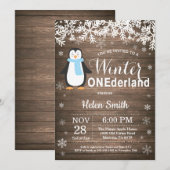 冬のオンダーランド・ペ素朴ンギンボーイ1歳の誕生日 招待状 (正面/裏面)