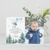 冬のオンダーランド・ポーラーベア 1歳の誕生日写真 招待状 (スタンド正面)