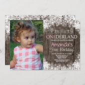 冬のオンダー素朴ランド少年1歳の誕生日写真 招待状 (正面/裏面)