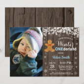 冬のオンダー素朴ランド少年1歳の誕生日 招待状 (正面/裏面)