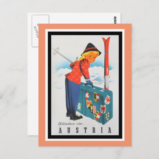 冬のオーストリアでのヴィンテージ旅行ポスター ポストカード (正面/裏面)