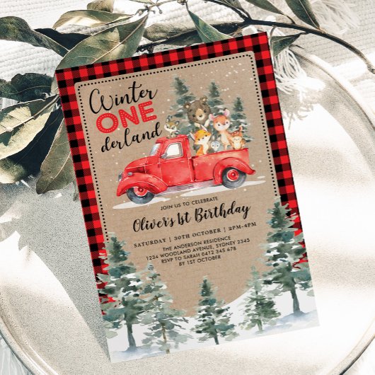 冬のオーダーランドウッドランドアニマルズ1st誕生日 招待状
