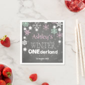 冬のオーダーランド紙ナプキンピンクガールスノーフレーク スタンダードカクテルナプキン (インサイチュ)