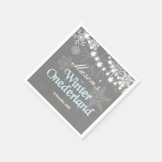 冬のオーダーランド紙ナプキンブルーボーイスノーフレーク スタンダードカクテルナプキン (角)