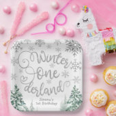 冬のオーダーランド雪の冬の森の最初の誕生日 ペーパープレート (パーティー)