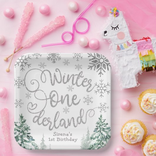 冬のオーダーランド雪の冬の森の最初の誕生日 ペーパープレート (パーティー)
