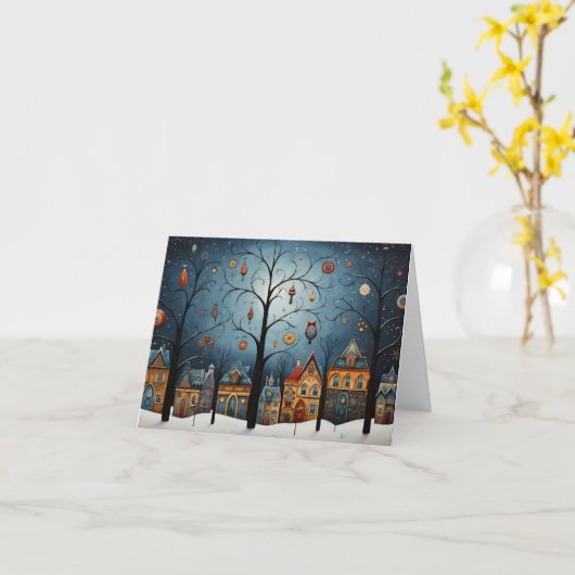 冬のオーナメントスカンディナビアフォークアートクリスマス カード (黄色い花)