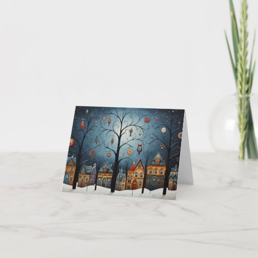 冬のオーナメントスカンディナビアフォークアートクリスマス カード (正面)