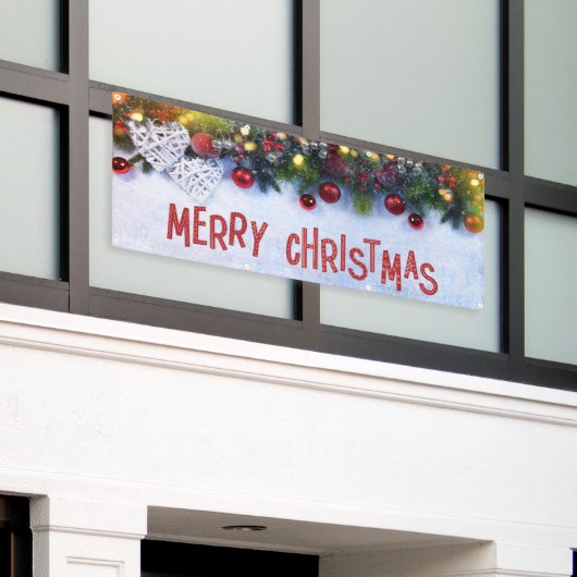 冬のオーナメントメリークリスマスアウトドア 横断幕 (ビルの外側)