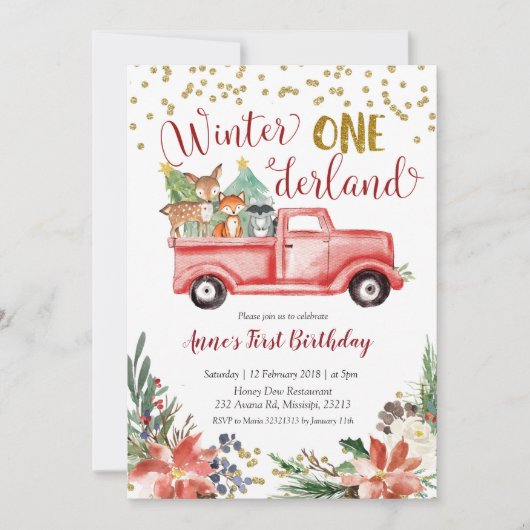 冬のオーナーランドの森の誕生日の招待状 招待状 (正面)