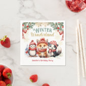 冬のオーネダーランドかわいい雪動物誕生日 スタンダードカクテルナプキン (インサイチュ)