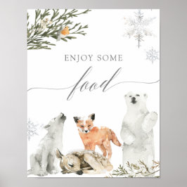 冬のオーネダーランドの森林の動物の食品の看板 ポスター