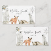 冬のオーネダーランドウッドランド動物の最初の誕生日 プレイスカード (正面/裏面)