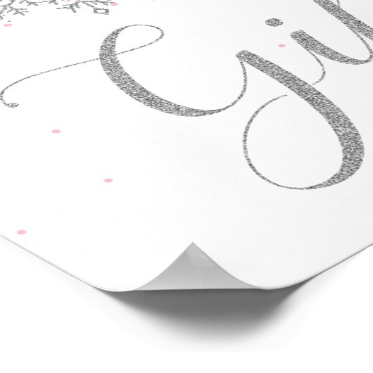 冬のオーネダーランドギフトピンクの銀のスノーフレーク ポスター (角)