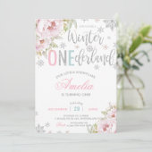 冬のオーネダーランドクリスマスベビーガール1st誕生日 招待状 (スタンド正面)