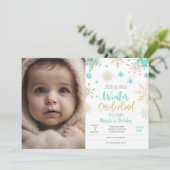 冬のオーネダーランドグリッタースノーフレーク写真の誕生日 招待状 (スタンド正面)