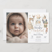 冬のオーネダーランドグリッター素敵な写真の誕生日 招待状 (正面)