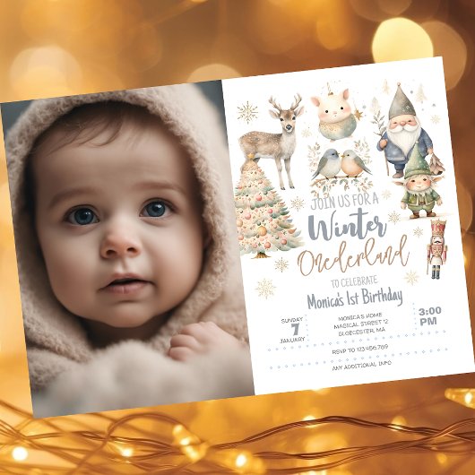 冬のオーネダーランドグリッター素敵な写真の誕生日 招待状