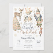 冬のオーネダーランドグリッター素晴らしい誕生日 招待状 (正面)