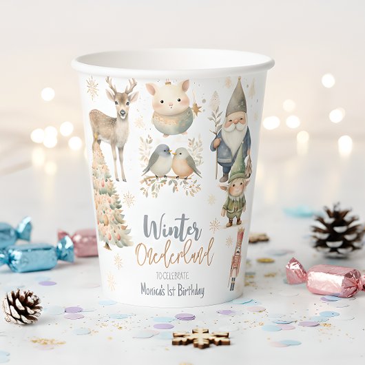 冬のオーネダーランドグリッター素晴らしい誕生日 紙コップ