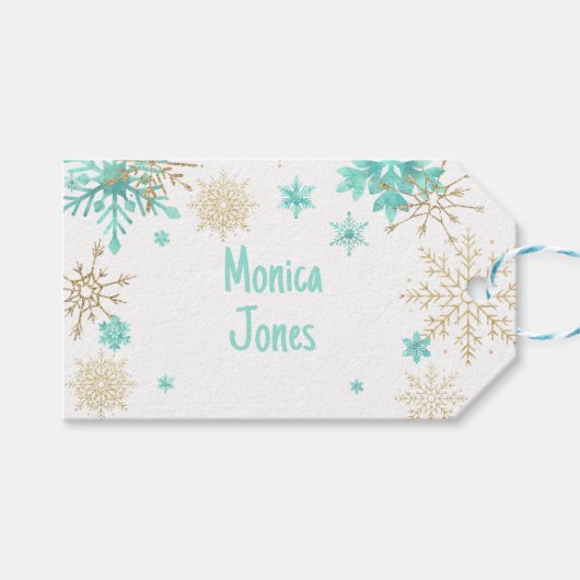 冬のオーネダーランドグリッター雪の結晶の誕生日 ギフトタグ (正面(横))