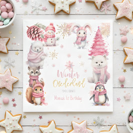 冬のオーネダーランドグリッター雪の結晶の誕生日 スタンダードランチョンナプキン