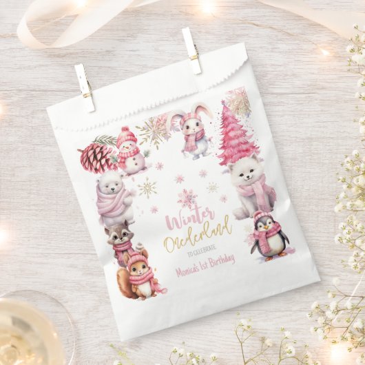 冬のオーネダーランドグリッター雪の結晶の誕生日 フェイバーバッグ (クリップ留めされた状態)