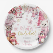 冬のオーネダーランドグリッター雪の結晶の誕生日 ペーパープレート (正面)