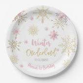 冬のオーネダーランドグリッター雪の結晶の誕生日 ペーパープレート (正面)
