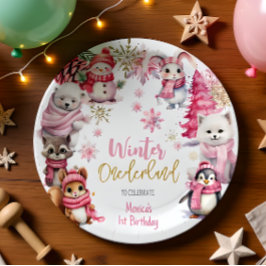 冬のオーネダーランドグリッター雪の結晶の誕生日 ペーパープレート