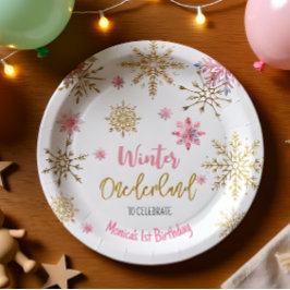冬のオーネダーランドグリッター雪の結晶の誕生日 ペーパープレート
