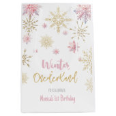 冬のオーネダーランドグリッター雪の結晶の誕生日 ミディアムペーパーバッグ (正面)