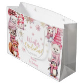 冬のオーネダーランドグリッター雪の結晶の誕生日 ラージペーパーバッグ (裏面アングル)