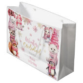 冬のオーネダーランドグリッター雪の結晶の誕生日 ラージペーパーバッグ (正面アングル)