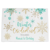 冬のオーネダーランドグリッター雪の結晶の誕生日 ラージペーパーバッグ (正面)