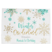 冬のオーネダーランドグリッター雪の結晶の誕生日 ラージペーパーバッグ (裏面)