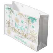 冬のオーネダーランドグリッター雪の結晶の誕生日 ラージペーパーバッグ (正面アングル)