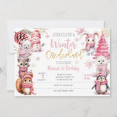 冬のオーネダーランドグリッター雪の結晶の誕生日 招待状 (正面)