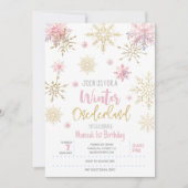 冬のオーネダーランドグリッター雪の結晶の誕生日 招待状 (正面)