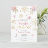 冬のオーネダーランドグリッター雪の結晶の誕生日 招待状 (スタンド正面)