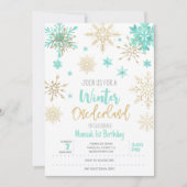 冬のオーネダーランドグリッター雪の結晶の誕生日 招待状 (正面)